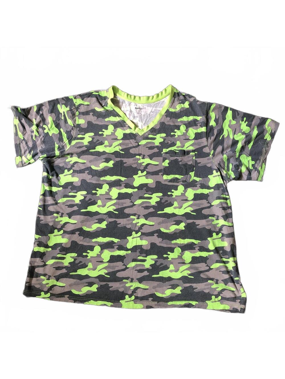 KingSize 5XL Tall Neon Green Camo Pocket T-Shirt